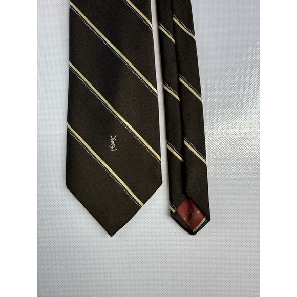 Saint Laurent Other - Yves Saint Laurent Monsieur Silk Tie Brown Tan Striped YSL Vintage Old Money